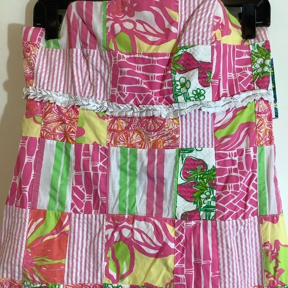 Lilly Pulitzer pink multicolor strapless dress with lining size 6 - Picture 6 of 8